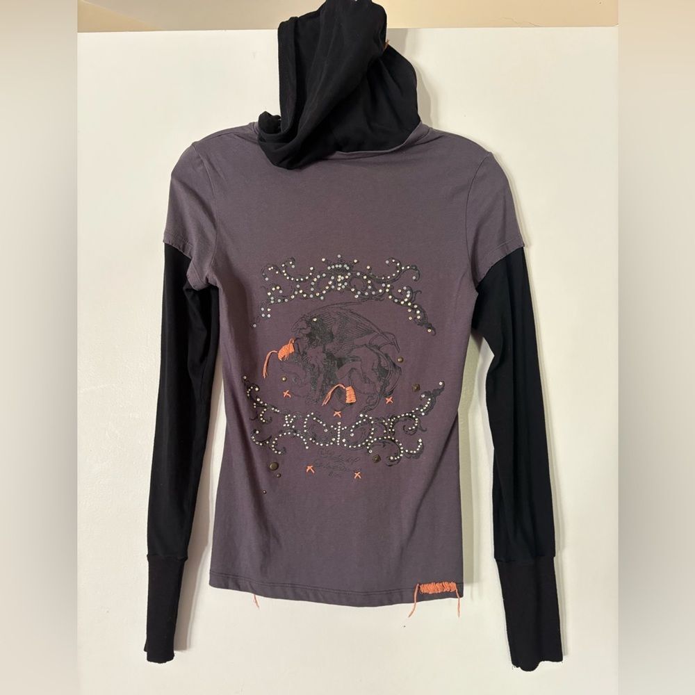 YAG Couture Vintage Mall Goth Hoodie Faux Layered Graphic Tee Juniors S XXS XS - Picture 4 of 8